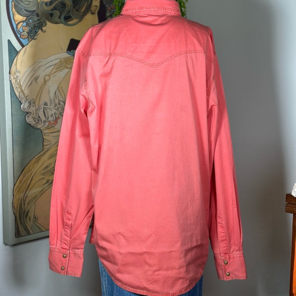 Wrangler Retro Inspired Salmon Colored Pearl Snap Western Button Down XL - Picture 4 of 7